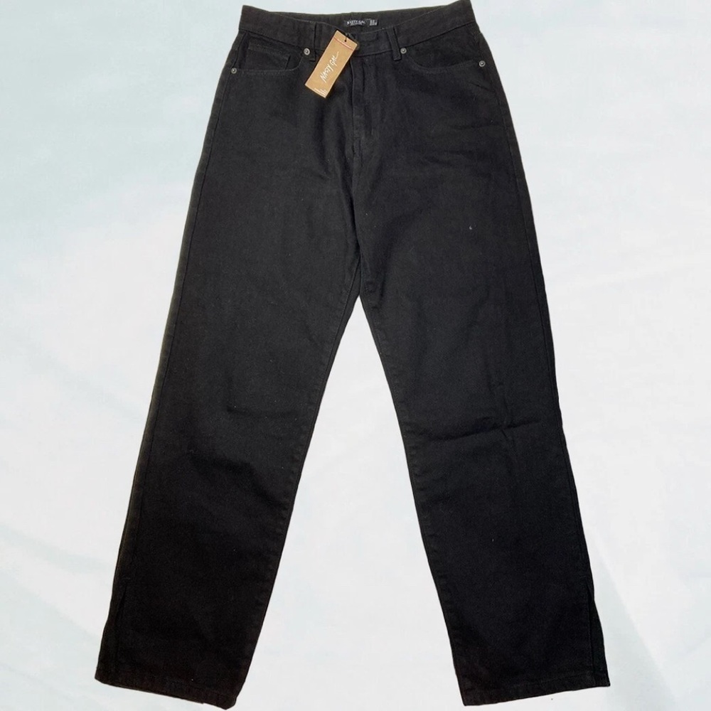 Nasty Gal Black Organic Denim Split Hem Straight High-Rise Jeans Size 6